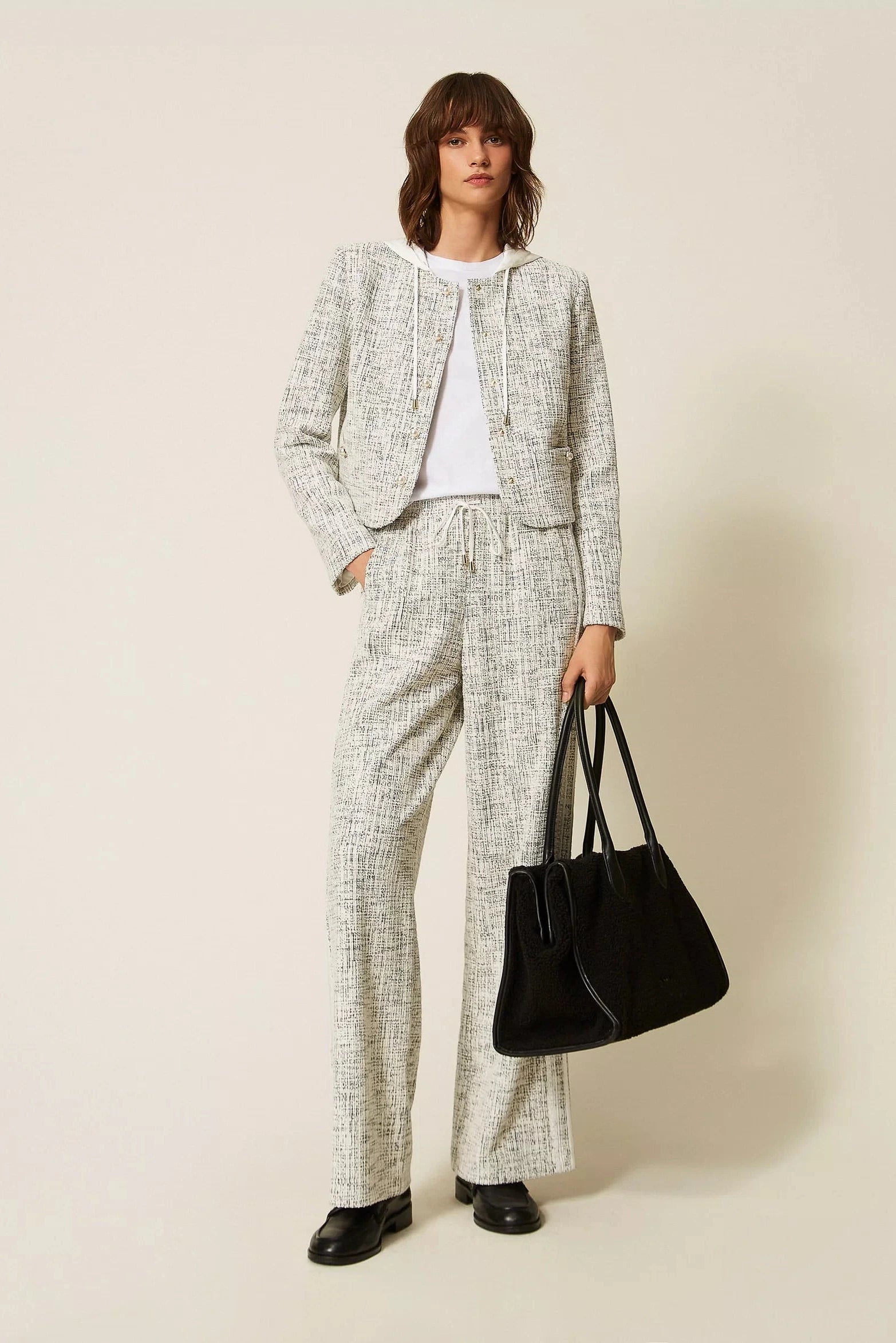 Twinset Tweed Jacket Off-White/Black
