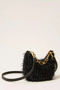 Mini Croissant bag with lurex and chain - Black