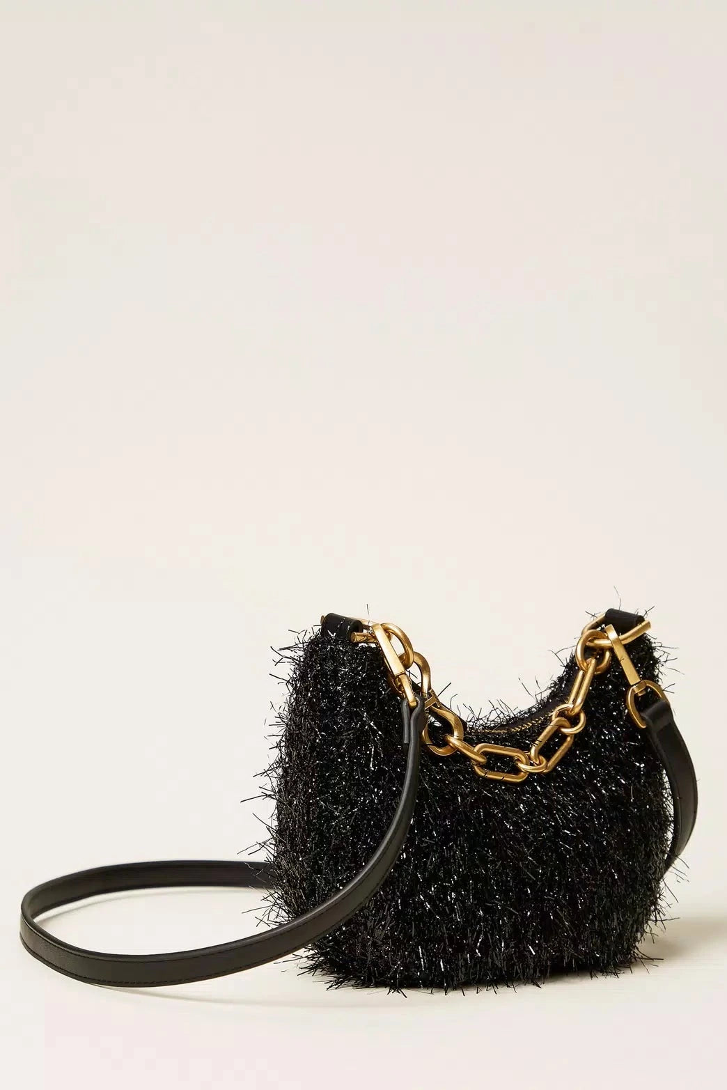 Mini Croissant bag with lurex and chain - Black