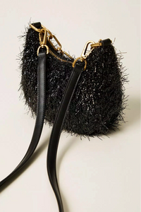 Mini Croissant bag with lurex and chain - Black