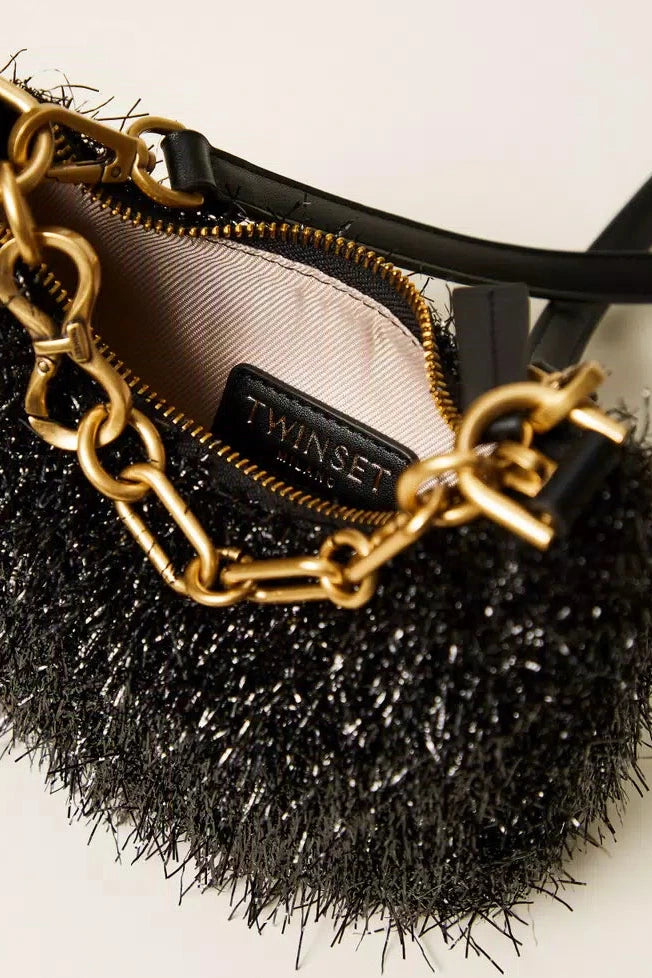 Mini Croissant bag with lurex and chain - Black
