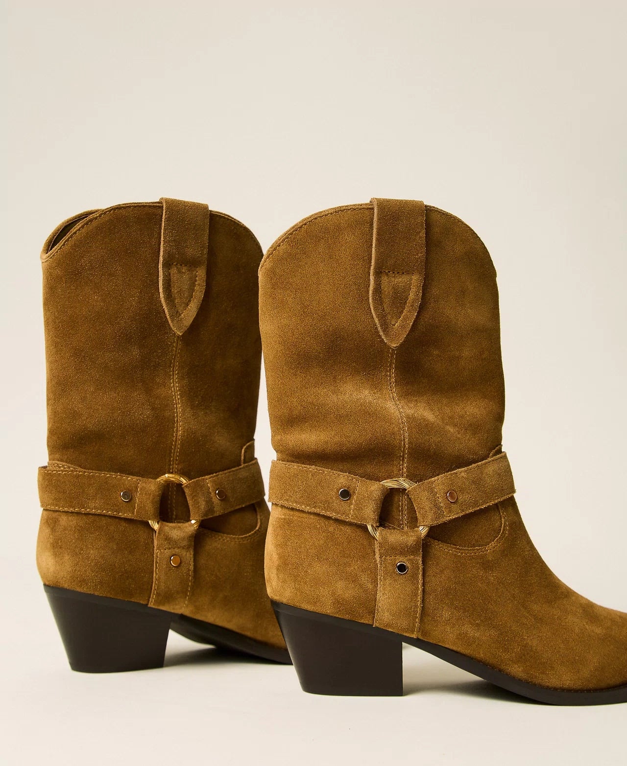 Twinset Suede Cow Ankle Boots Oak Beige