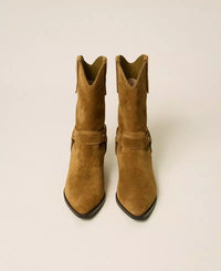Twinset Suede Cow Ankle Boots Oak Beige