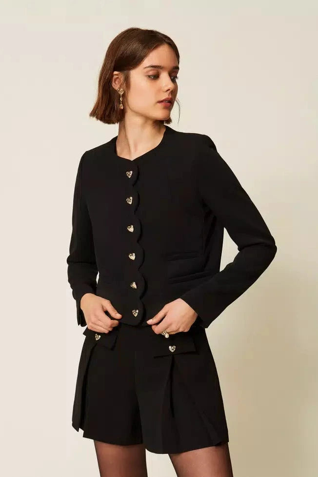 Crêpe jacket with heart-shaped buttons - Black
