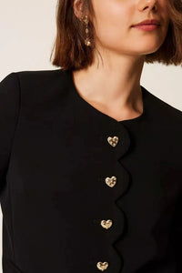 Crêpe jacket with heart-shaped buttons - Black