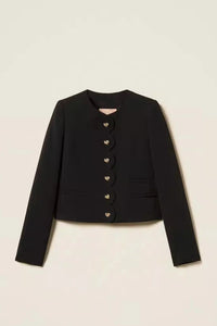 Crêpe jacket with heart-shaped buttons - Black