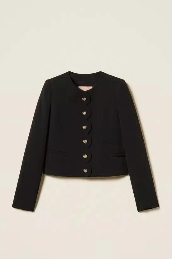 Crêpe jacket with heart-shaped buttons - Black