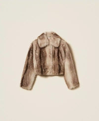 Twinset Faux Fur Jacket With Fadeout Print