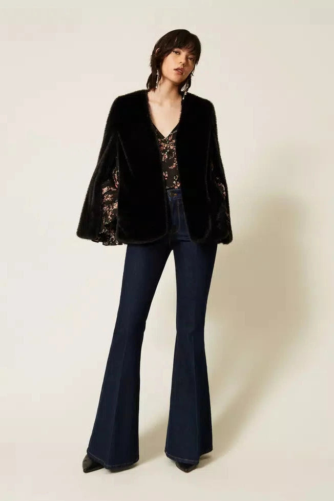 Twinset Faux Fur Cape Jacket - Black