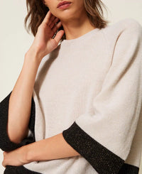 Twinset Cropped Wool and Cashmere Jumper with Lurex - Parchment Gold/Black