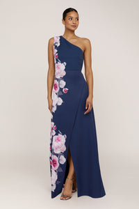 La Petite Robe de Chloe One Shoulder Gown Deep Navy