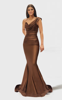 Jessica Angel Asymmetric Draped Mermaid Gown