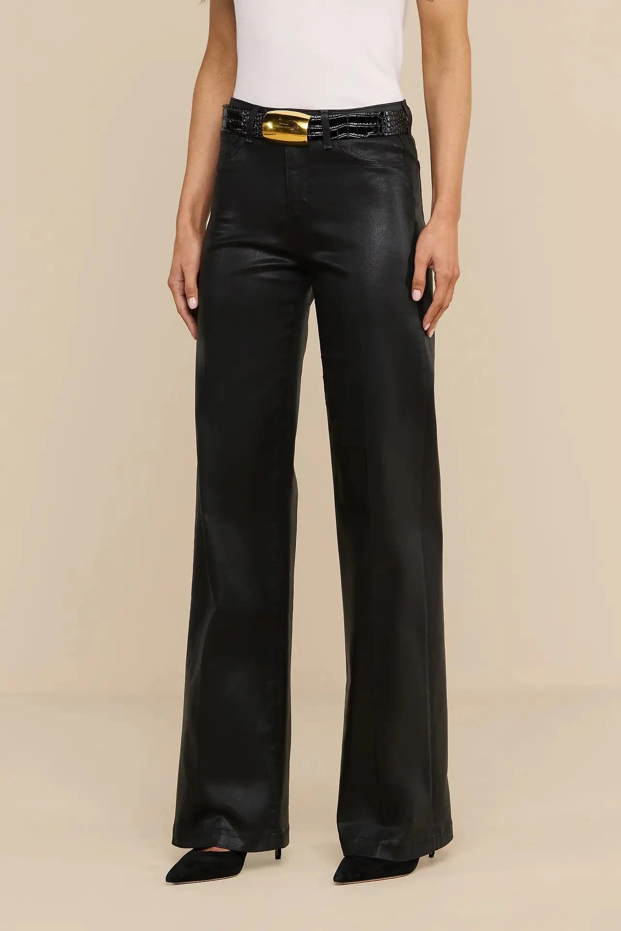 L'Agence Clayton High Rise Wide Leg Jeans - Dark Port Coated