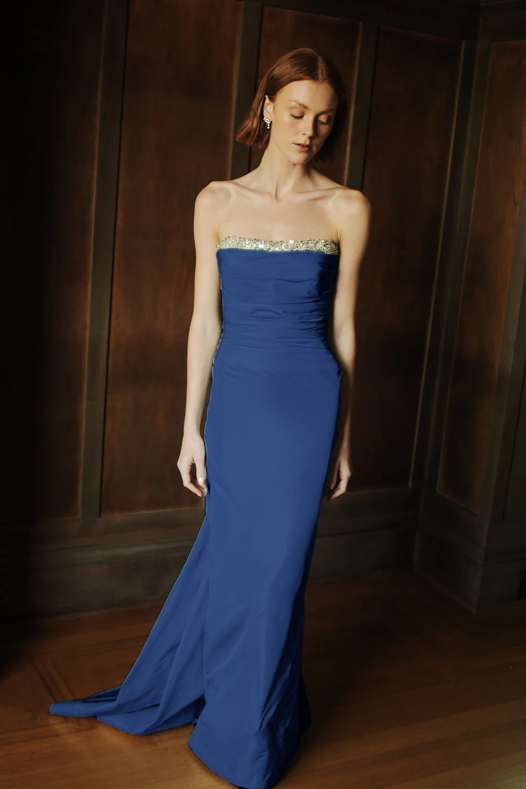 Catherine Regehr Strapless Back Drape Gown with Gem Neck
