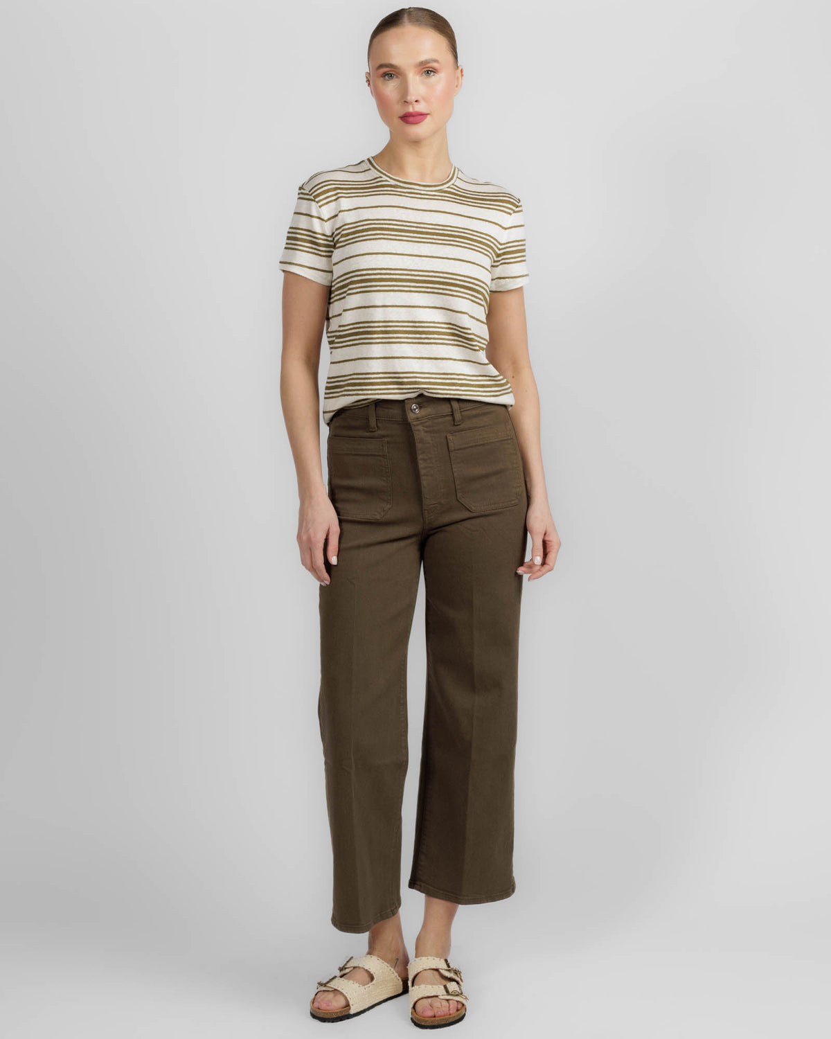Frame Le tee-shirt bébé rayé en lin militaire multi