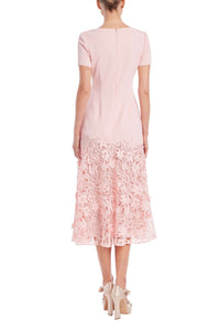 Robe midi en dentelle crêpe Badgley Mischka Blush