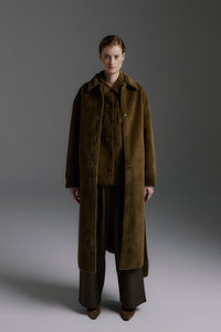 Molliolli DIANE-F26 Long manteau ceinturé Diane vert kaki