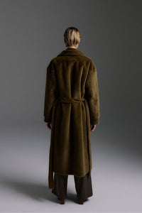Molliolli DIANE-F26 Long manteau ceinturé Diane vert kaki