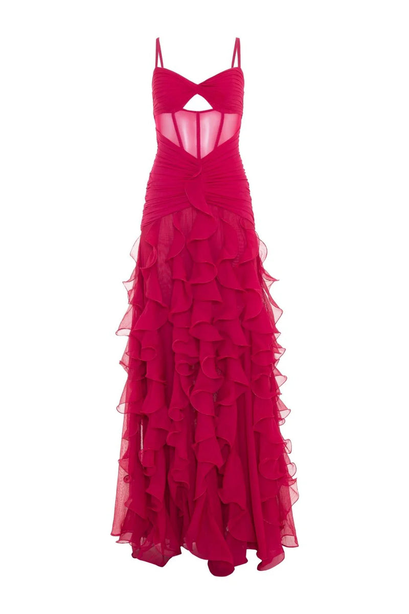 PatBO Silk Plisse Maxi Dress