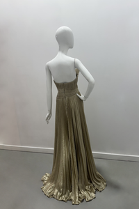 Tarik Ediz Metallic Strapless Draped Gown