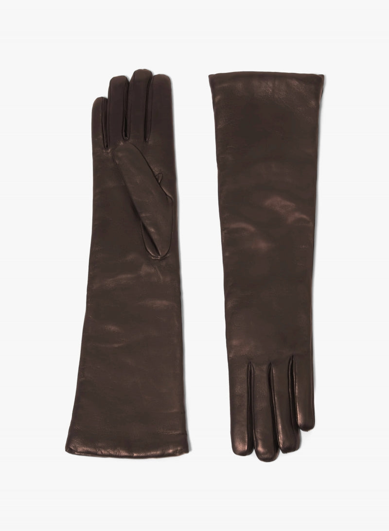 Cinzia Rocca Long Brown Nappa Leather Gloves Brown