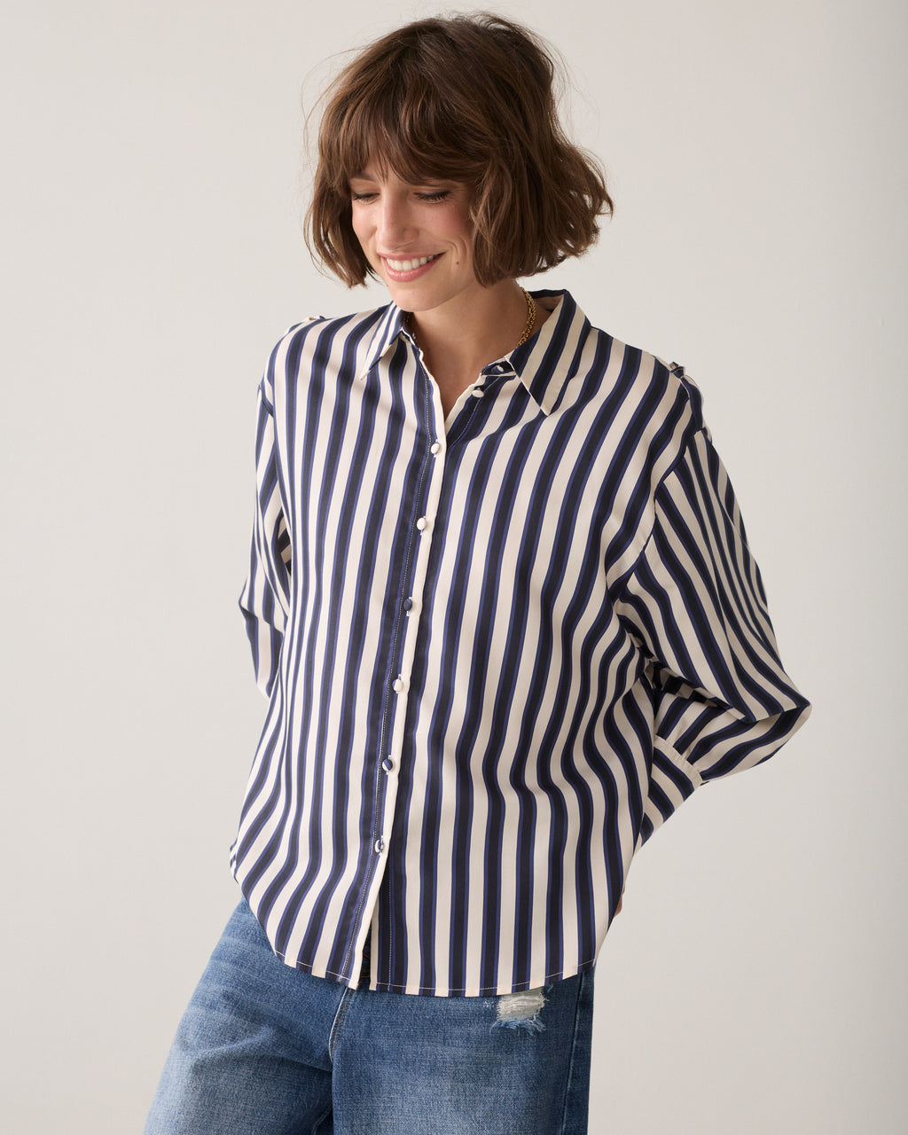 Summum Blouse Stripe satin MIDNIGHT BLUE