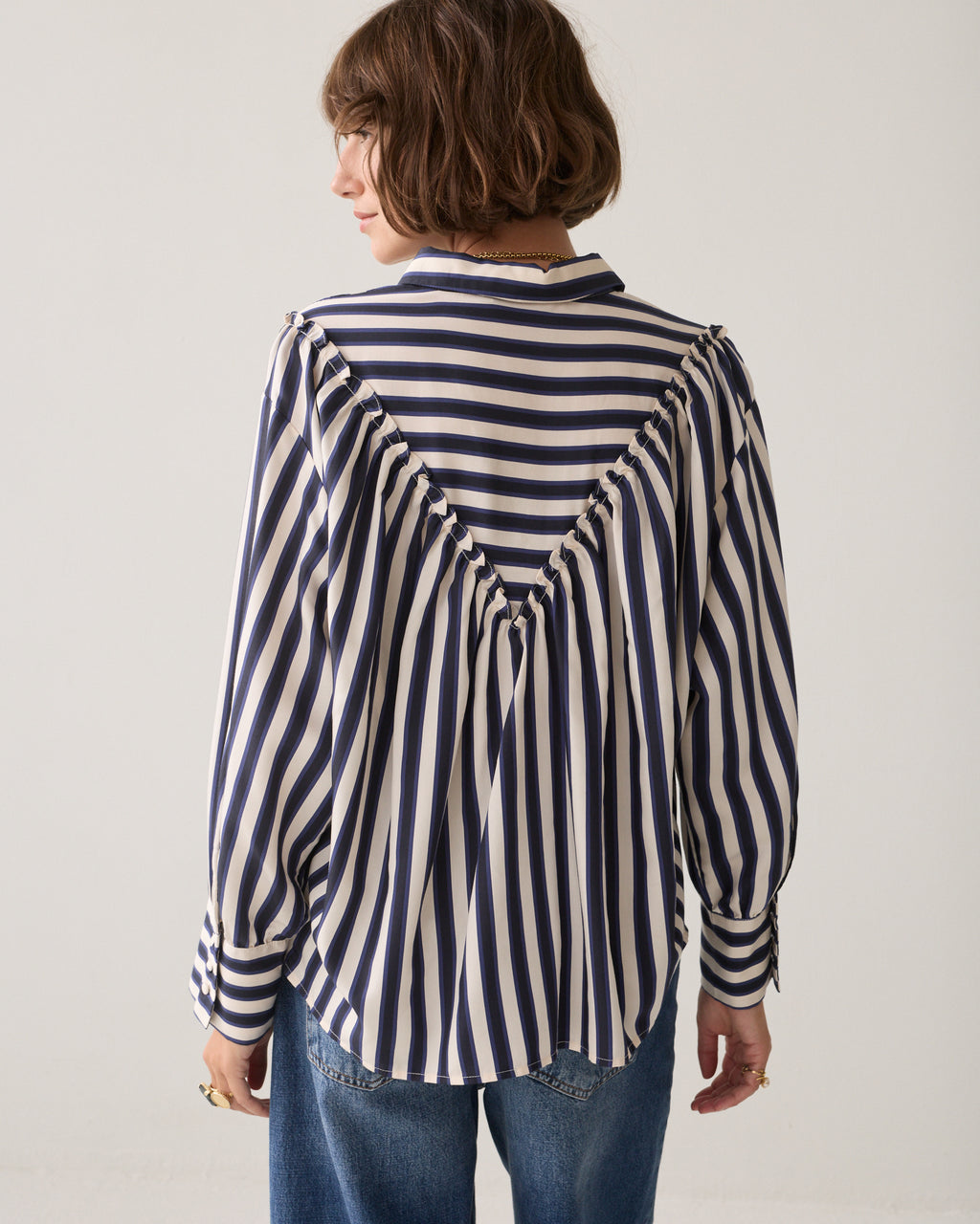 Summum Blouse Stripe satin MIDNIGHT BLUE