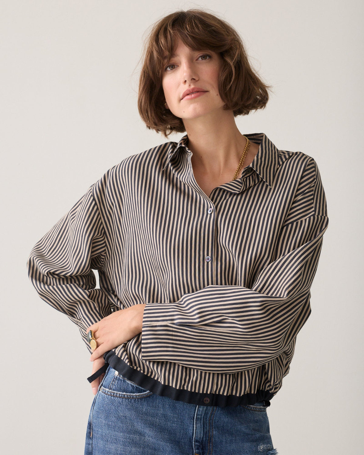 Summum Blouse boxy two tone stripe MIDNIGHT BLUE