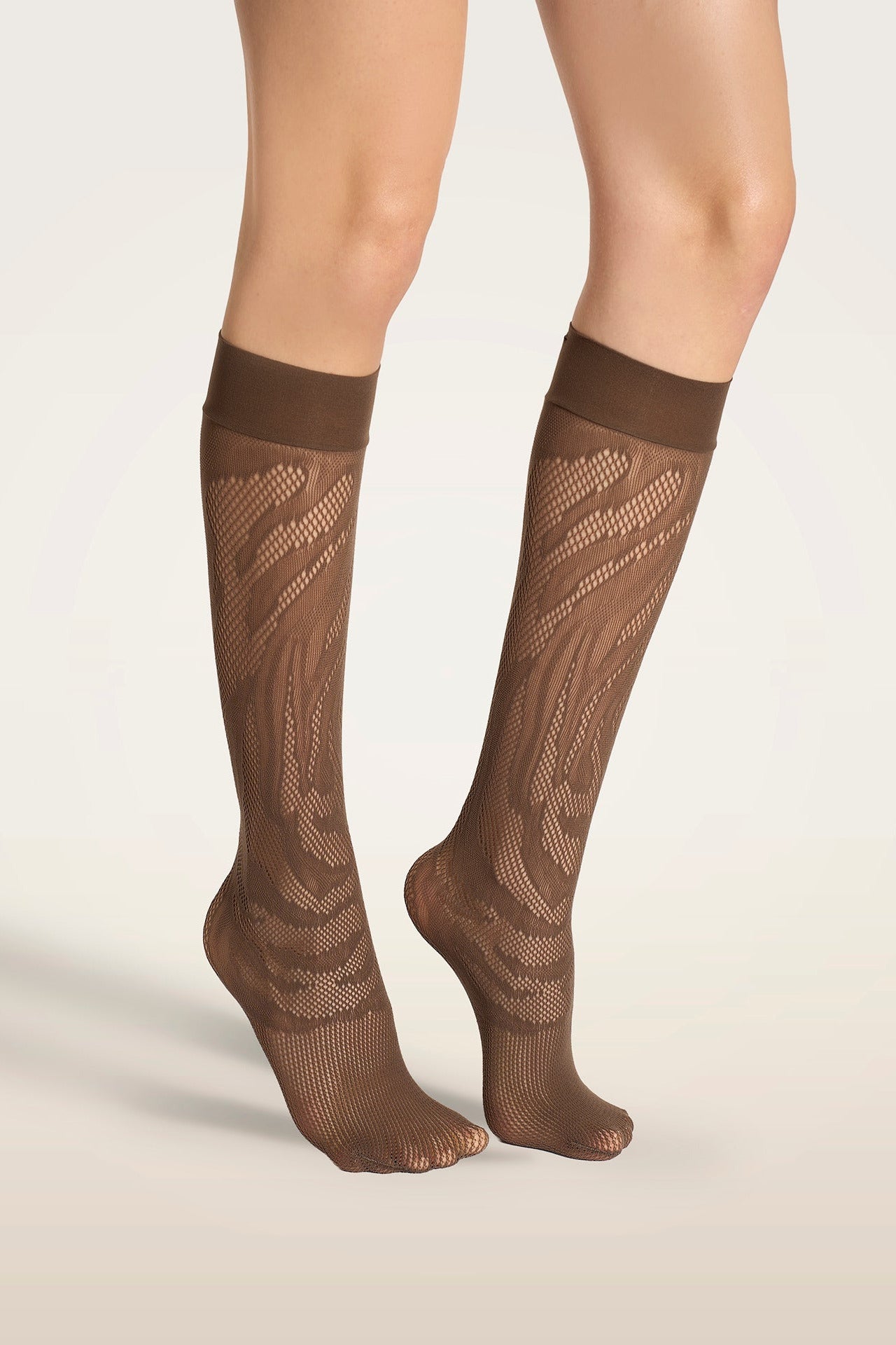 Wolford Rosebloom Net Knee-Highs Roasted Tea