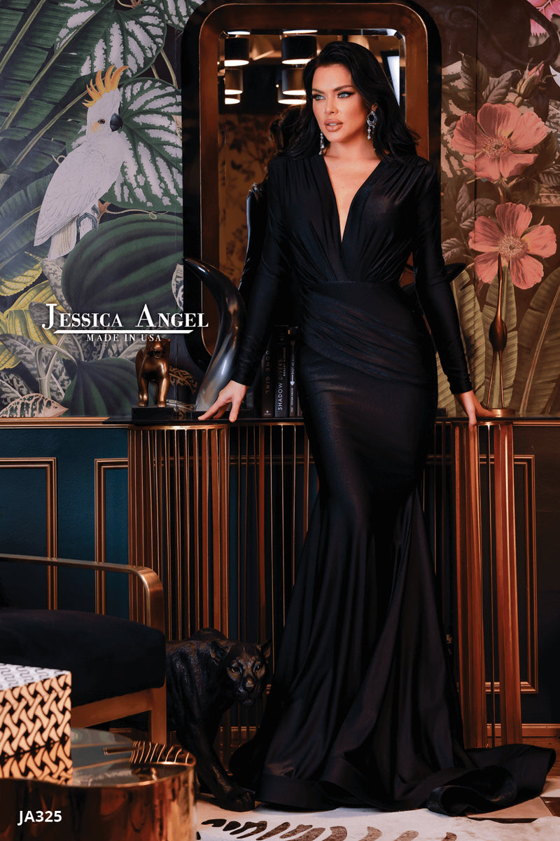 Jessica Angel Long Sleeve Deep V Gown