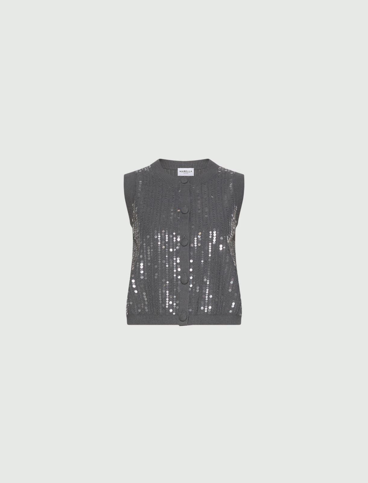 Marella Eroico Sequinned Boucle Knit Gilet - Light Grey