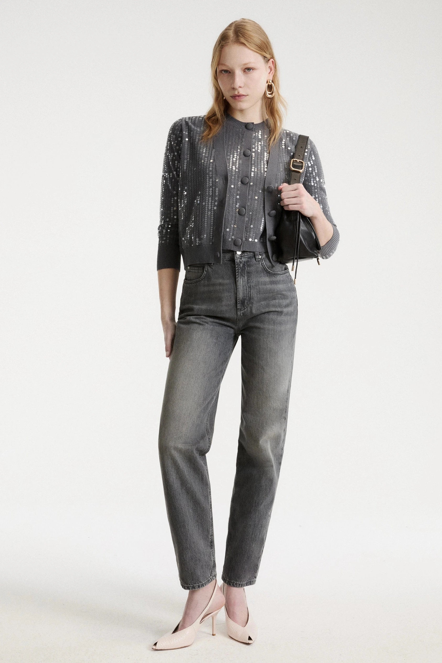 Marella Eroico Sequinned Boucle Knit Gilet - Light Grey