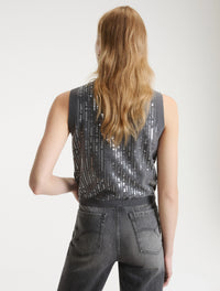 Marella Eroico Sequinned Boucle Knit Gilet - Light Grey