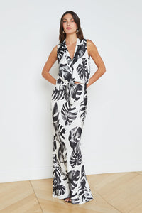 L'Agence Zeta Printed Palm Long Skirt