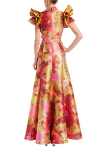 Robe Badgley Mischka à manches volantées Rose