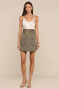 L'Agence 3474CTB-SMOL Maelis Paperbag Mini Skirt Smokey Olive