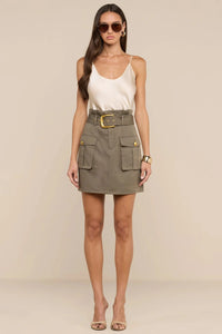 L'Agence 3474CTB-SMOL Maelis Paperbag Mini Skirt Smokey Olive