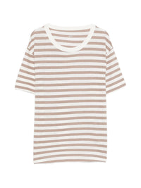 Majestic Filatures Cotton Linen Novelty Stripe S/S Crewneck Coffee Latte