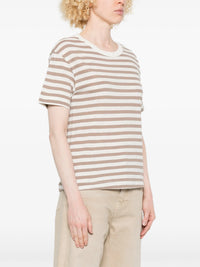 Majestic Filatures Cotton Linen Novelty Stripe S/S Crewneck Coffee Latte