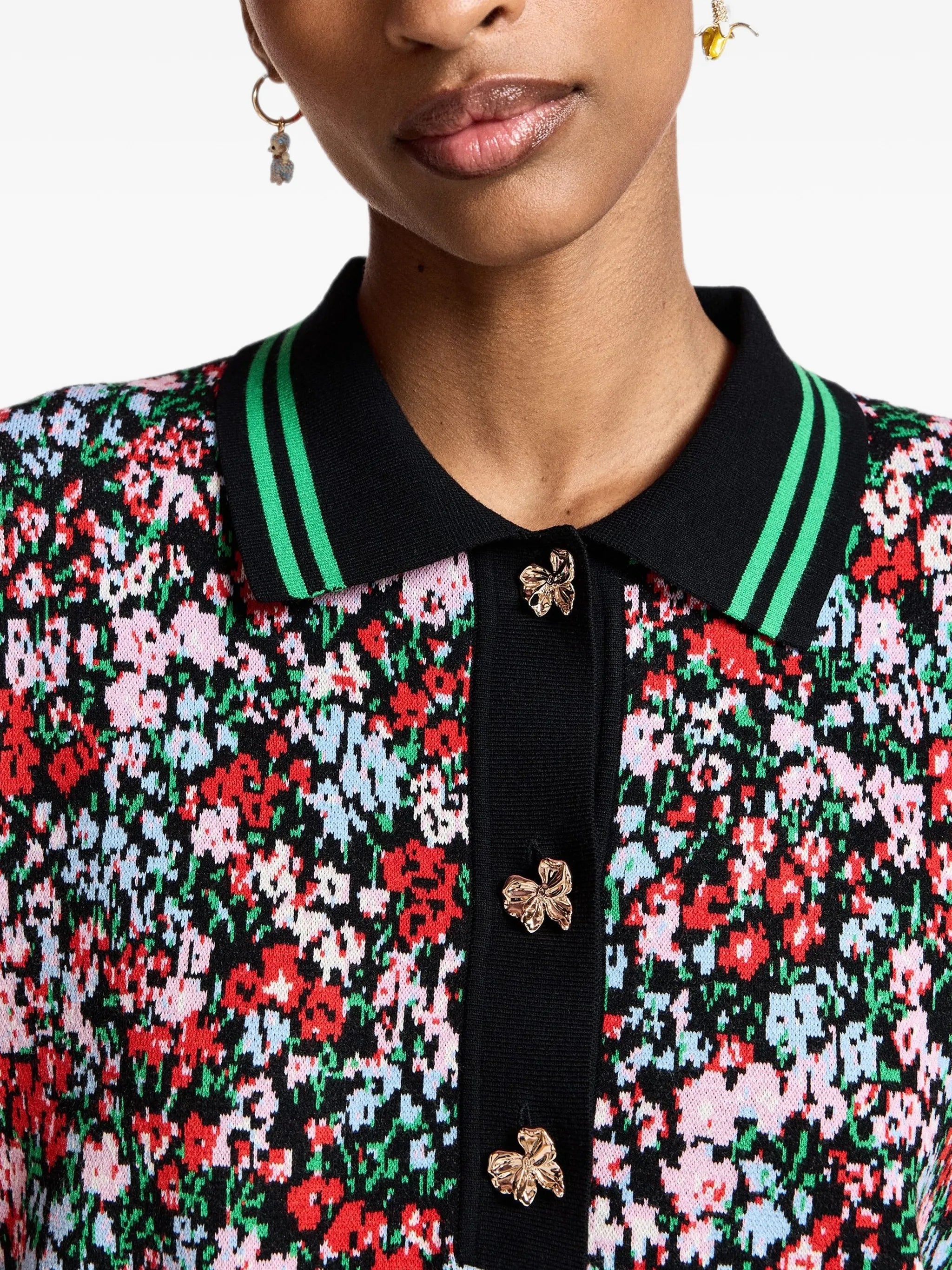 Essentiel Antwerp Kartos Floral-Print Polo with Bow Buttons Flower Multi
