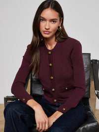 L'Agence 80161NXC2-MLBG Gilet court Patsy à col rond Malbec/Gold