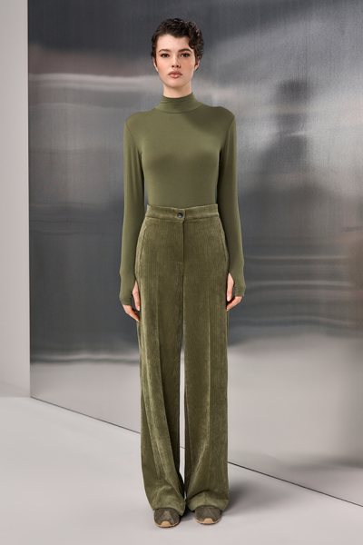 Riani Long-Sleeve Top With Stand-Up Collar Olive