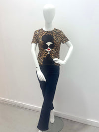 Alice + Olivia Rylyn Staceface Short-Sleeve Crewneck Top Spotted