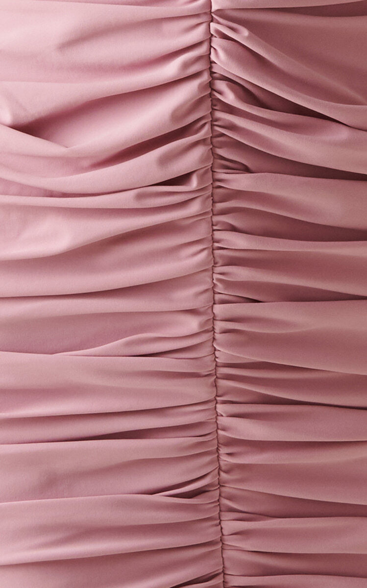 Greta Constantine Mergan Draped V-Neck Gown with Flounce Malva/Rose
