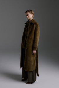Molliolli DIANE-F26 Long manteau ceinturé Diane vert kaki