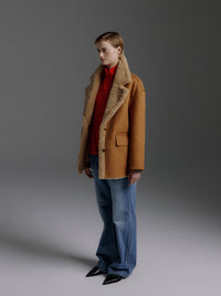 Molliolli AMI-F26 Veste en faux daim et peau lainée Ami camel marron