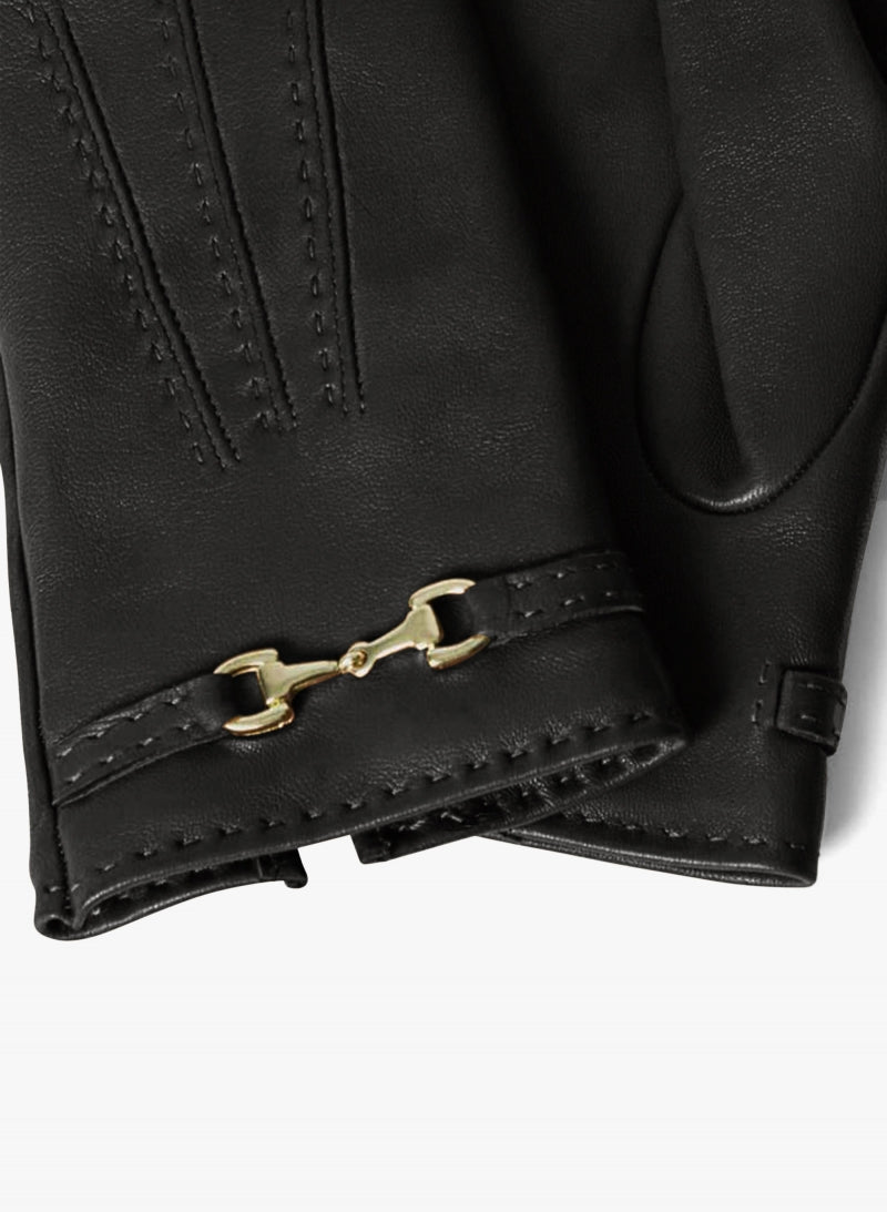 Cinzia Rocca Nappa Leather Gloves with Band and Hook Black