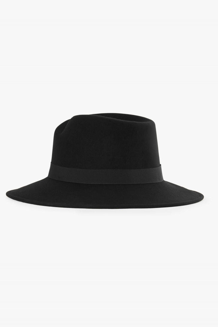 Cinzia Rocca Black Wool Felt Asymmetric Fedora Hat - Black