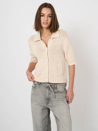 Repeat Chunky Knit Cotton-Blend Polo Cardigan