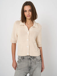 Repeat Chunky Knit Cotton-Blend Polo Cardigan